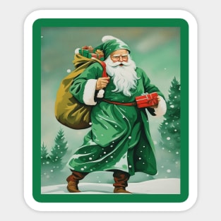 Victorian Father Christmas Wearing Retro Green Robe Sticker